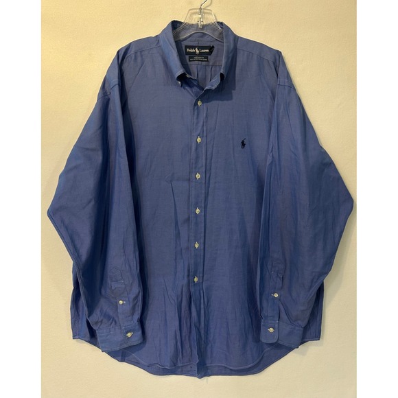 Ralph Lauren Yarmouth Mens 17 35 Blue Oxford Button Down Shirt Polo Pony - Picture 2 of 8